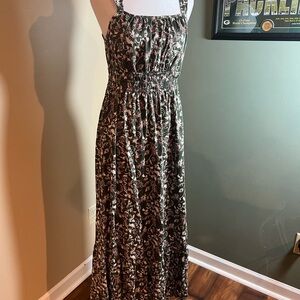 Loft Womens Size M Green Floral Tiered Maxi Dress Summer Casual